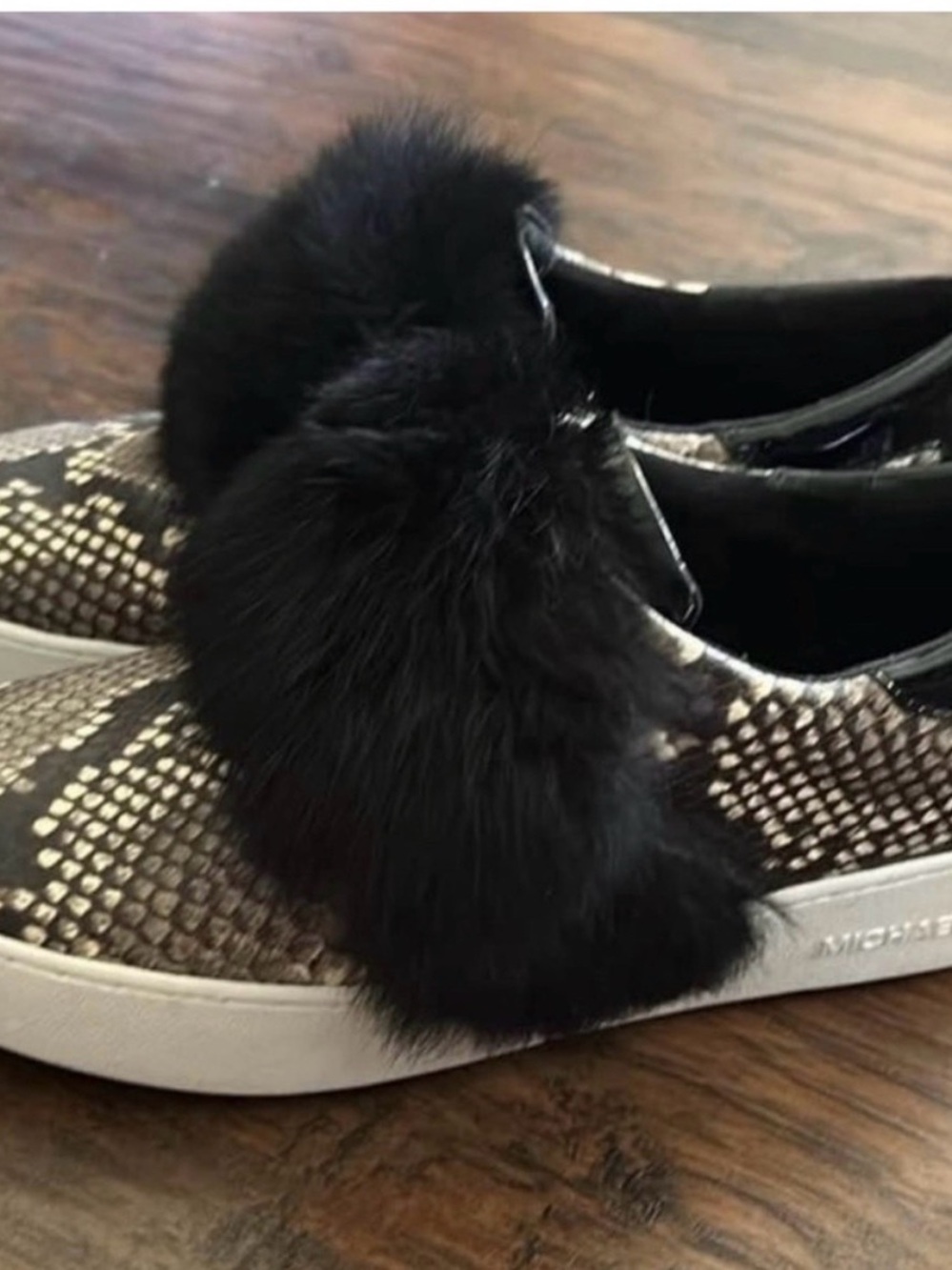 Michael Kors Snakeskin Slip-On Sneakers with Black Fur